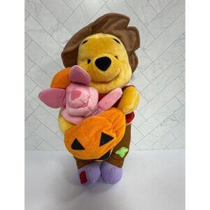 Vintage Disney Y2k Winnie the Pooh & Piglet Fall Farm Halloween Plush 2001 12”